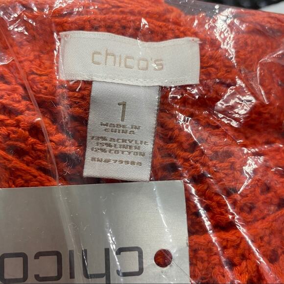 Chico's Alana Fringe Pullover Crochet Short Sleeve Sweater Uptown Orange NEW - Picture 5 of 5